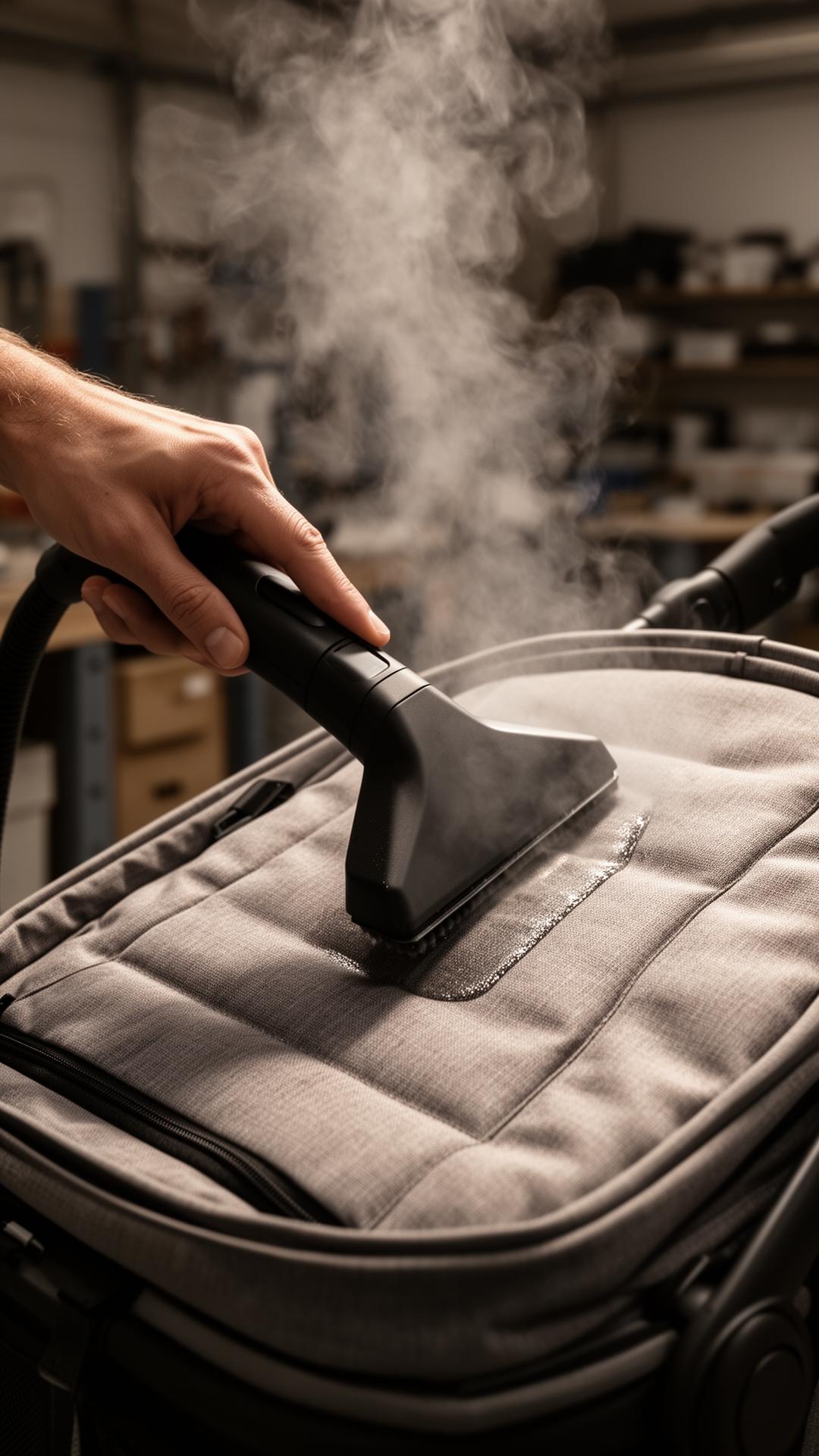 Detailed cleaning of a premium pushchair fabric panel